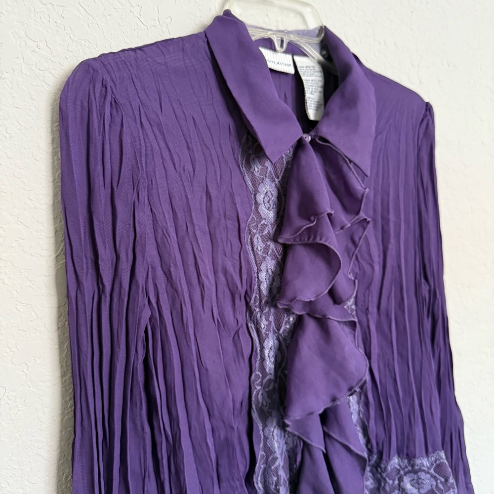 ⭐️SOLD⭐️Vintage Purple Ruffle Pleated Bell Sleeve Blouse Size M Fairy Goth - Picture 3 of 8